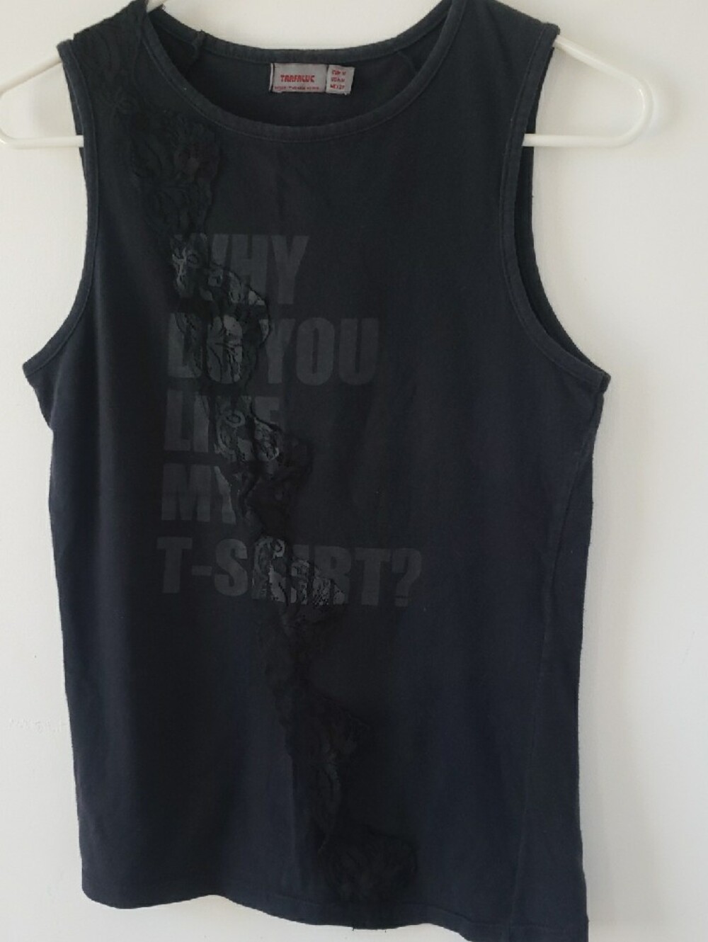Zara Black Graphic Lace-Trim Tank Top